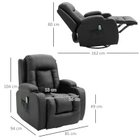 HOMCOM Massagesessel Fernsehsessel Relaxsessel mit Liegefunktion TV Sessel Massagestuhl mit Wärmefunktion Wippenfunktion mit Fernbedienung Schwarz 85 x 94 x 104 cm(m-3)