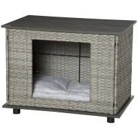 PawHut Wicker Dog House, Rattan Pet Bed, Cat House, End Table Furniture, with Soft Cushion, Adjustable Feet, for Small and Medium Dogs Grey, 80 x 54 x 61.5 cm(m-11)