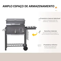 Outsunny Barbecue a Carvão com Rodas Prateleira Lateral e Termômetro para Jardim Campismo Exterior 115x56x108cm Cinza(m-8)