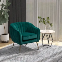 HOMCOM Velvet-Feel Tub Armchair, with Gold Tone Legs - Green(m-2)