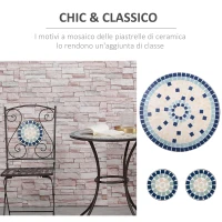 Mobilier de Gradina Outsunny Set 3 Piese cu 2 Scaune Pliante si 1 Masuta, din Metal si Ceramica, Multicolor(m-4)
