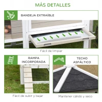 PawHut Gallinero de Madera para Exterior Jaula Grande para Gallinas Pollos con Caseta de 2 Niveles Zona Abierta Nido Bandeja Extraíble y Techo Asfáltico 235x83x171 cm Gris(m-7)