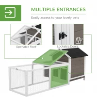 PawHut Chicken Coop with Run Hen House Wooden Poultry Cage Coops w/ Nesting Box Removable Tray Outdoor 180 x 92 x 78 cm, Grey(m-5)