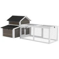 PawHut Chicken Coop with Run Hen House Wooden Poultry Cage Coops w/ Nesting Box Removable Tray Outdoor 180 x 92 x 78 cm, Grey(m-11)