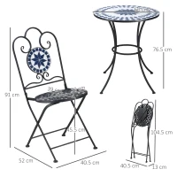 Outsunny Set de Gradina 3 Piese cu 2 Scaune Pliante si 1 Masuta de Gradina, din Metal si Piatra(m-3)