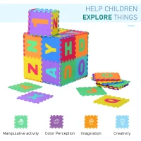 HOMCOM Covoras Puzzle pentru Joc Set 26 Bucati 31x31cm, colorat(m-7)