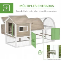 PawHut Gallinero Exterior de Madera de Abeto Jaula para Gallinas Pollos con Zona Abierta Ponedero Barras Bandeja Extraíble y Rampa 167,5x109x100 cm Color Natural y Blanco(m-5)