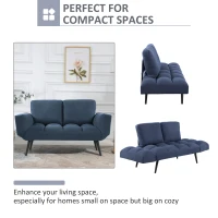 HOMCOM Convertible Sofa Bed Loveseat Velvet-touch Fabric Upholstered Sleeper Lounge Futon with Metal Legs(m-5)