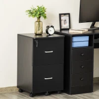 Vinsetto Dulap mobil arhiva cu 2 sertare, cu blocare, dulap de birou din lemn cu roti de blocare pentru A4, Letter, negru(m-9)