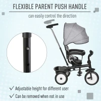 HOMCOM Qaba/HOMCOM Baby Tricycle 2 In 1 Stroller/ Kid Trike with Parent Push Handle Adjustable Canopy Detachable Guardrail Safety Belt Foldable Footrest Storage Basket for Age 6-60 Months Grey(m-6)