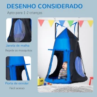 Outsunny Baloiço com Tenda Infantil Baloiço Ninho com Porta Enrolável e 2 Janelas de Malha para Crianças e Adultos Carga Máxima 200kg Interior e Exterior Ø100x180 cm Preto e Azul(m-6)
