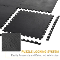 HOMCOM Tapis en Mousse de Protection Sol Tapis de Fitness 62 cm x 62 cm x 1 cm avec Bordures Tapis Puzzle 25 pièces 9,3 m² de Surface Noir(m-7)