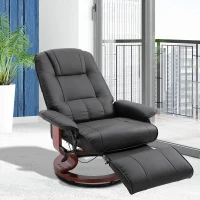 HOMCOM Faux Leather Reclining Armchair, with Footrest - Black(m-2)