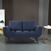 HOMCOM Convertible Sofa Bed Loveseat Velvet-touch Fabric Upholstered Sleeper Lounge Futon with Metal Legs(m-10)