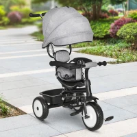 HOMCOM Qaba/HOMCOM Baby Tricycle 2 In 1 Stroller/ Kid Trike with Parent Push Handle Adjustable Canopy Detachable Guardrail Safety Belt Foldable Footrest Storage Basket for Age 6-60 Months Grey(m-10)
