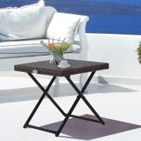 Outsunny Garden Small Folding Square Rattan Coffee Table Bistro Balcony Outdoor Wicker Weave Side Table 40H x 40L x 40Wcm Brown(m-2)
