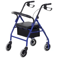 HOMCOM Adjustable Aluminum Rollator Rehabilitation Foldable Drive Medical Wheelchair W/ Bag(m-11)