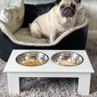PawHut Comedouro Elevado para Cães com Suporte e 2 Tigelas Amovíveis de Aço Inoxidável Alimentador para Animais de Estimação 44x24x15 cm Branco(m-12)