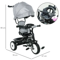 HOMCOM Qaba/HOMCOM Baby Tricycle 2 In 1 Stroller/ Kid Trike with Parent Push Handle Adjustable Canopy Detachable Guardrail Safety Belt Foldable Footrest Storage Basket for Age 6-60 Months Grey(m-3)