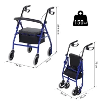 HOMCOM Adjustable Aluminum Rollator Rehabilitation Foldable Drive Medical Wheelchair W/ Bag(m-3)