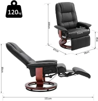 HOMCOM Faux Leather Reclining Armchair, with Footrest - Black(m-3)