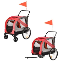 PawHut 2-In-1 Dog Bike Trailer Pet Stroller with Universal Wheel Reflector Flag Red(m-12)
