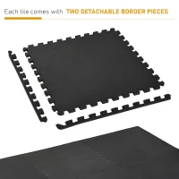 HOMCOM Tapis en Mousse de Protection Sol Tapis de Fitness 62 cm x 62 cm x 1 cm avec Bordures Tapis Puzzle 25 pièces 9,3 m² de Surface Noir(m-5)