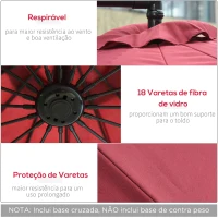 Outsunny Chapéu de Sol Excêntrico Ø296x260cm Chapéu de Sol à Manivela com Ângulo Ajustável para Jardim Pátio Terraço Piscina Vinho(m-6)