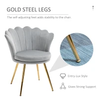 HOMCOM Accent Chair Modern Velvet-Touch Fabric Side Chair with Gold Metal Legs for Living Room & Dining Room, Grey(m-6)