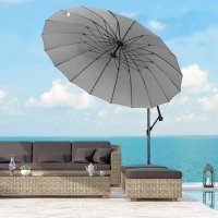 Outsunny Chapéu de Sol Excêntrico Ø296x260cm Chapéu de Sol à Manivela com Ângulo Ajustável para Jardim Pátio Terraço Piscina Cinza Claro(m-14)