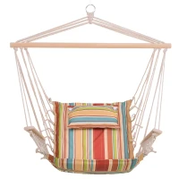 Outsunny Hanging Rope Hammock Chair with 1 Pillow for Any Indoor or Outdoor Spaces, Floral(m-10)