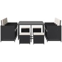 Outsunny Rattan Dining Set Garden Furniture Patio set 11 PC with Cushion Black /Milk White(m-12)