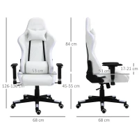 Vinsetto Cadeira de Gaming Ergonômica Profissional Reclinável e Altura Ajustável com Apoio para a Cabeça Almofada Lombar Luz LED e Controle Remoto 68x68x126-136cm Branco e Preto(m-3)