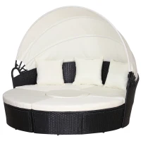 Outsunny 5 Piece Cushioned Outdoor Plastic Rattan Wicker Round Sofa Bed Coffee Table Sectional Patio Conversation Furniture Set - Black(m-10)