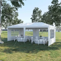 Outsunny Tenda para Festas 583x293x250cm Tenda de Jardim com Paredes Laterais Removíveis 4 Janelas Transparentes Branco(m-2)