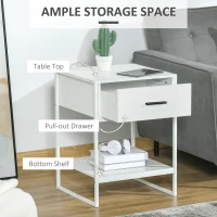 Noptiera moderna HOMCOM, noptiera cu raft cu sertar, dulap de depozitare pentru dormitor, living, alb(m-5)