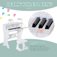HOMCOM 37 Keys Kids Piano Mini Electronic Keyboard Light Kids Musical Instrument Educational Game Children Grand Piano Toy Set w/Stool & Microphone & Music Stand (White)(m-4)