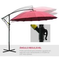 Outsunny Chapéu de Sol Excêntrico Ø296x260cm Chapéu de Sol à Manivela com Ângulo Ajustável para Jardim Pátio Terraço Piscina Vinho(m-5)