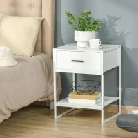 Noptiera moderna HOMCOM, noptiera cu raft cu sertar, dulap de depozitare pentru dormitor, living, alb(m-2)