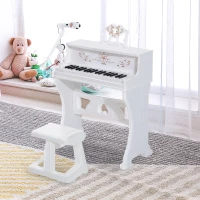 HOMCOM 37 Keys Kids Piano Mini Electronic Keyboard Light Kids Musical Instrument Educational Game Children Grand Piano Toy Set w/Stool & Microphone & Music Stand (White)(m-2)