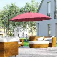 Outsunny Chapéu de Sol Excêntrico Ø296x260cm Chapéu de Sol à Manivela com Ângulo Ajustável para Jardim Pátio Terraço Piscina Vinho(m-10)