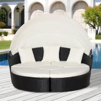 Outsunny 5 Piece Cushioned Outdoor Plastic Rattan Wicker Round Sofa Bed Coffee Table Sectional Patio Conversation Furniture Set - Black(m-11)