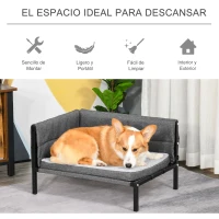 PawHut Cama para Perros Elevada 63,5x49x38,5 cm Sofá Cama para Mascotas con Cojines Extraíbles Lavables para Perros Gatos Medianos y Pequeños Carga 10 kg Gris(m-6)