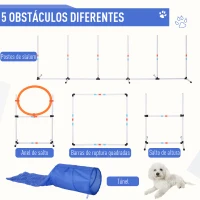 PawHut Conjunto de Treino de Agility para Cães com Ø60x300cm Túnel Salto Obstáculos e Bolsa de Transporte Incluída Branco e Azul(m-4)