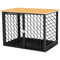 PawHut Steel Dog Crate Small Medium Dog Kennel Two Doors Tray Large Top Pet Cage 76L x 48W x 53H cm, Black(m-11)