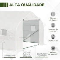 Outsunny Estufa Tipo Túnel de Jardim 600x300x200cm para Cultivo de Plantas Verduras com 8 Janelas e Porta Enroláveis com Zíper Aço Branco(m-4)