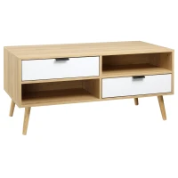 HOMCOM Table basse table de salon style scandinave avec 2 tiroirs et niches ouvertes pieds effilés en bois massif de pin 100 x 50 x 47 cm(m-1)