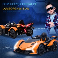 HOMCOM Carro Elétrico Lamborghini V12 12V para Crianças de 3-6 Anos com Controle Remoto Faróis com Luz LED Música MP3 USB e Abertura da Porta 117x66x50cm Laranja(m-7)