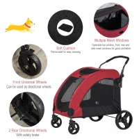 PawHut Carucior pentru Caini medii-mari pana la 55 kg Rosu(m-8)