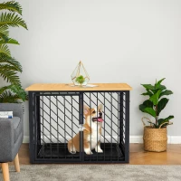 PawHut Steel Dog Crate Small Medium Dog Kennel Two Doors Tray Large Top Pet Cage 76L x 48W x 53H cm, Black(m-2)